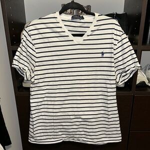 US Polo Assn. Men's Short Sleeve Blue Striped V-Neck